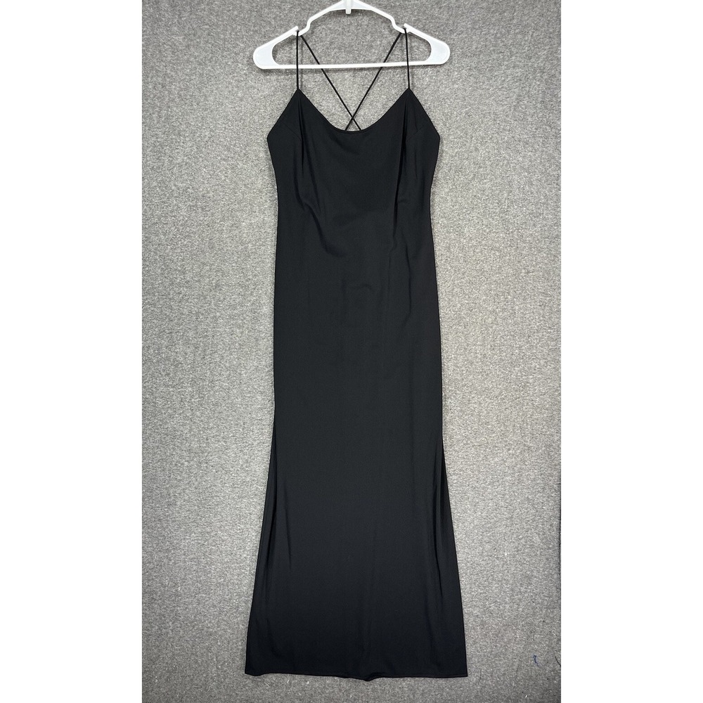 Vintage Reggio Petites Formal Dress Women's 14 Black Strappy High Slit 90s